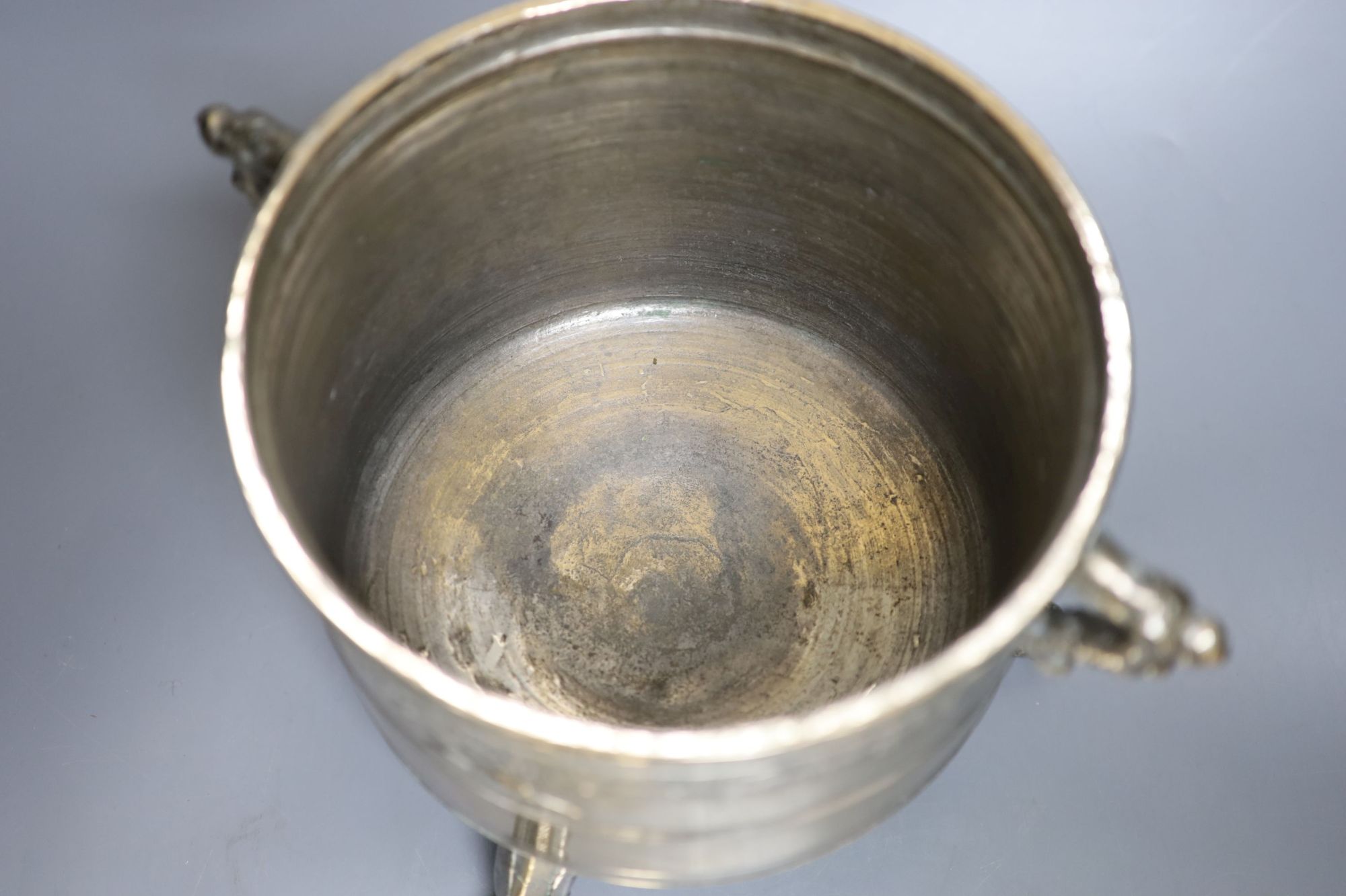 An early 18th century French bronze bowl, dated 1715, with cover, height 29cm